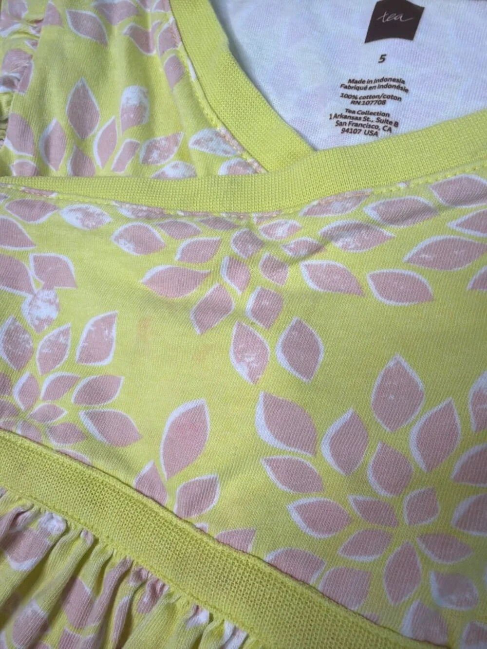 Tea Collection Dress Size 5 Yellow Flutter Sleeve 100% Cotton